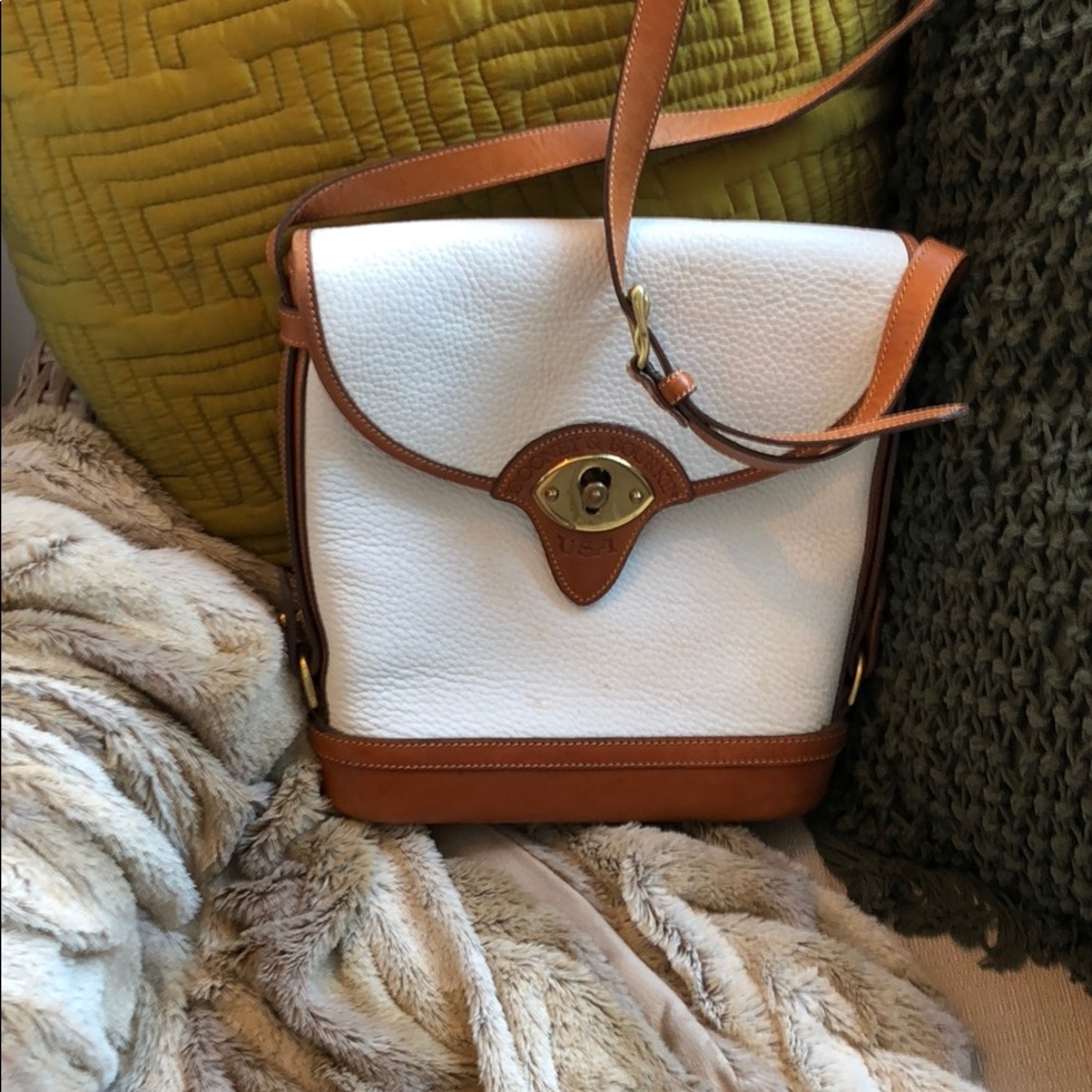 Dooney & Burke white/ tan leather cross body purse